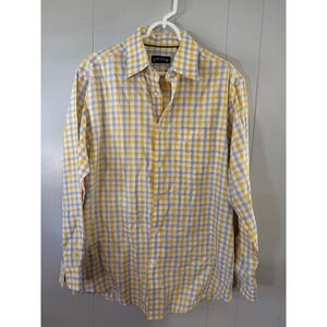 Orvis Button Down Shirt Mens Medium Yellow Blue Plaid Long Sleeve Pocket
